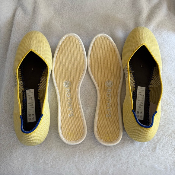 Rothy’s Yellow Lemon Round Toe Slip On Shoes Women’s Size 6.5 Stripes Flats - Picture 9 of 12